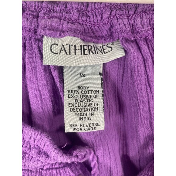 CATHERINES Crepe Embroidered Top Purple Breathable Short Sleeve Women 1X Travel - Picture 3 of 6